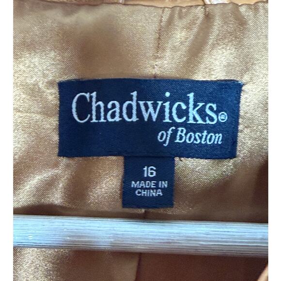 Vintage Chadwicks of Boston 90's Camel Brown 100% Leather Size 16 Bomber Jacket - Picture 10 of 11